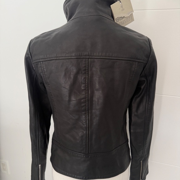 All Saints Black Leather Cropped Bomber High Neck Jacket US 6 - Picture 4 of 11